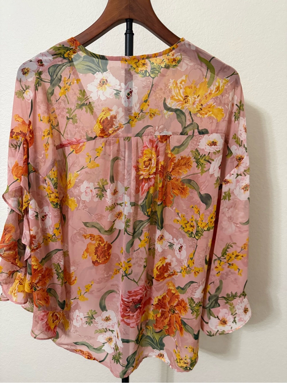 Umgee Pink Floral Ruffle Sleeve Blouse - Picture 2 of 5